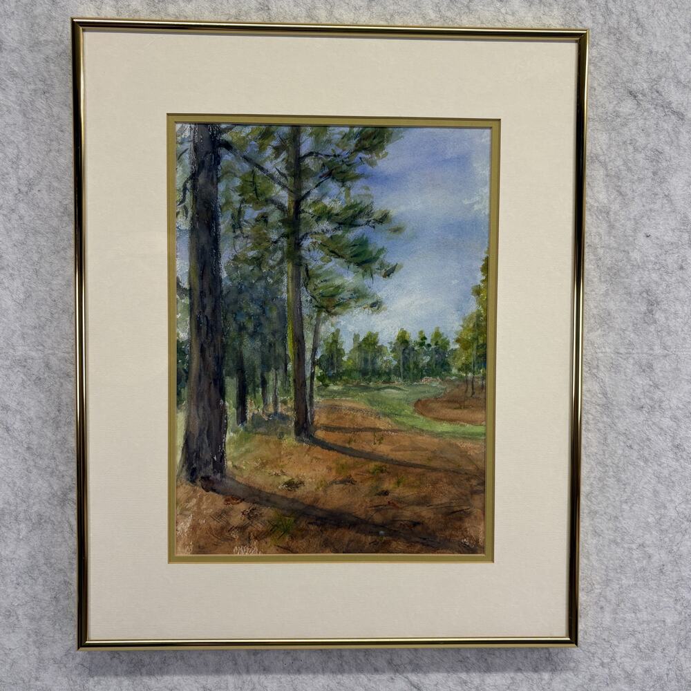 Original 1985 Pinehurst Course 2 Golf Watercolor Painting 17th Hole Framed